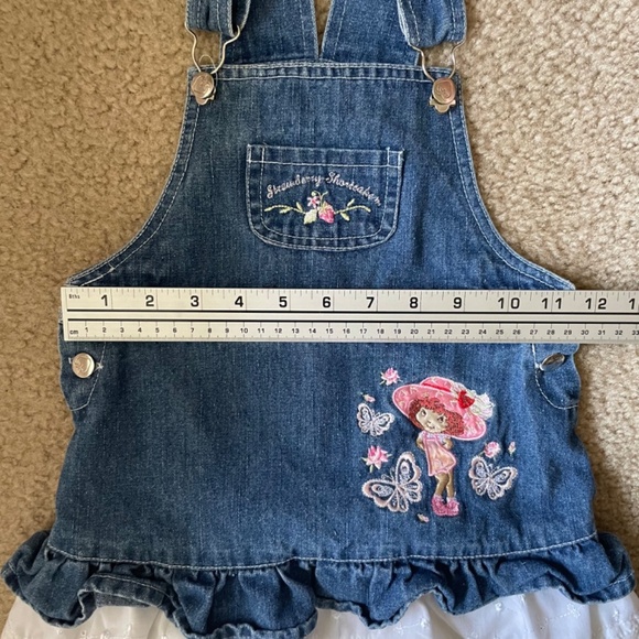 Vintage Strawberry Shortcake Dress 24M Denim Overall Rare Girls Sweet Berry Wear - Picture 11 of 11